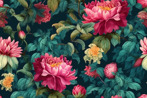 Beau papier peint vintage bouquet de fleurs botaniques imprimé fond numérique