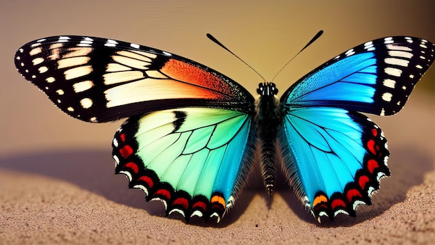 Beau papillon avec des ailes de néon généré par l'IA