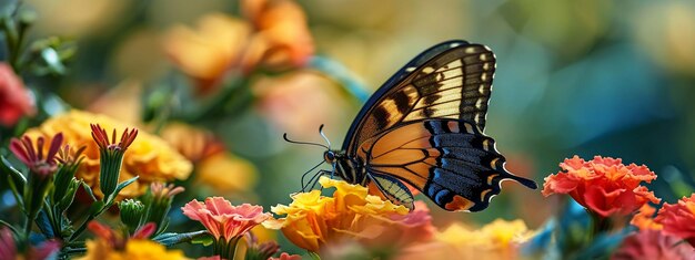 un beau papillon assis sur une nature de fleur