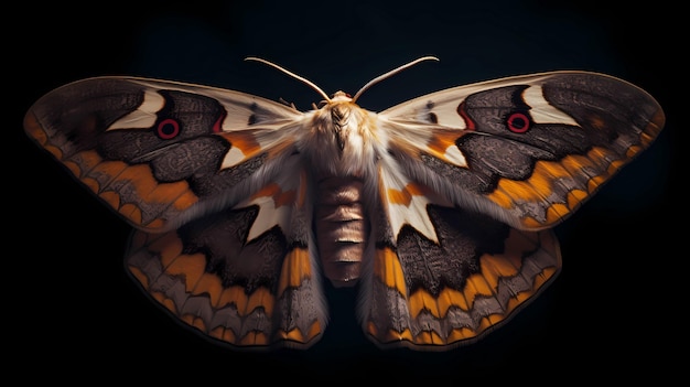 Beau papillon aux ailes déployées sur fond sombre