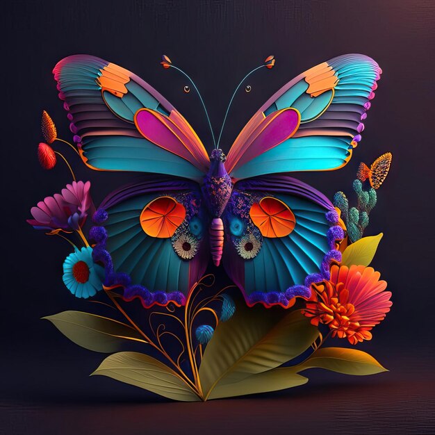 Beau papillon dans une illustration 3D