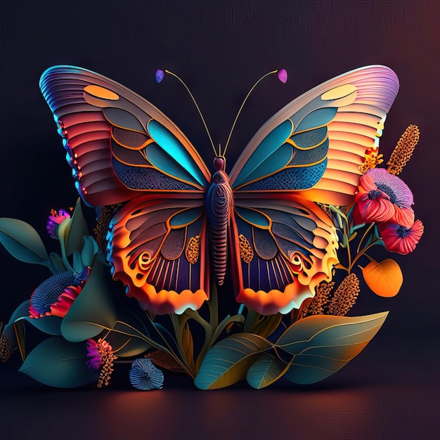 Beau papillon en illustration 3d