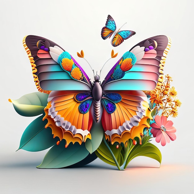 Beau papillon en illustration 3d