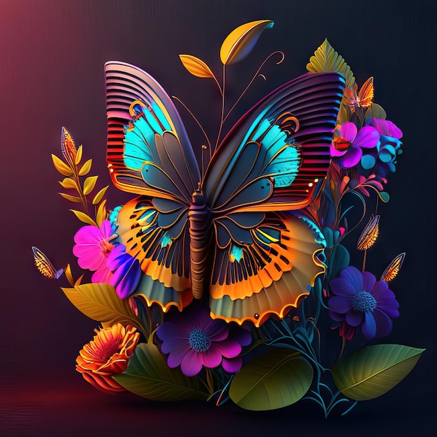 Beau papillon en illustration 3d