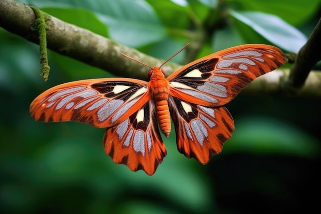 Beau papillon avec des motifs d'ailes uniques sur une branche créée avec une IA générative