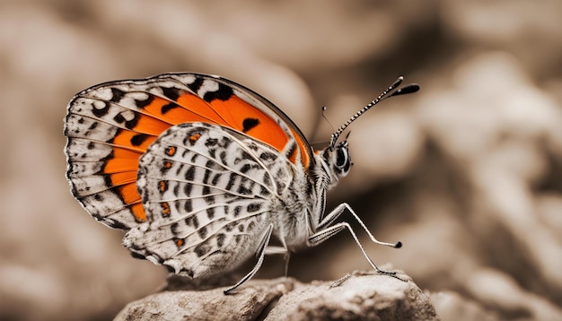 Un beau papillon avec des textures intéressantes sur une orange