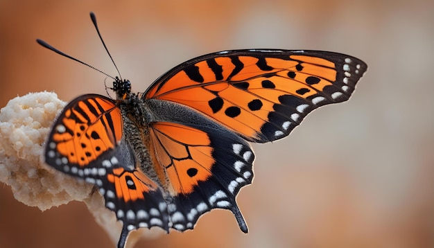 Un beau papillon avec des textures intéressantes sur une orange