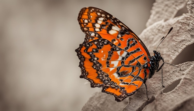 Un beau papillon avec des textures intéressantes sur une orange