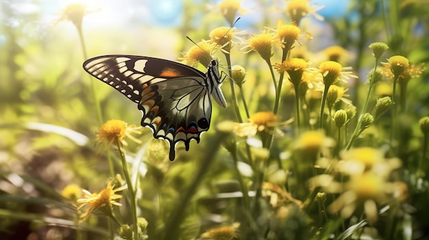 Beau papillon en train de bronzer sur une fleur belle couleur de papillon