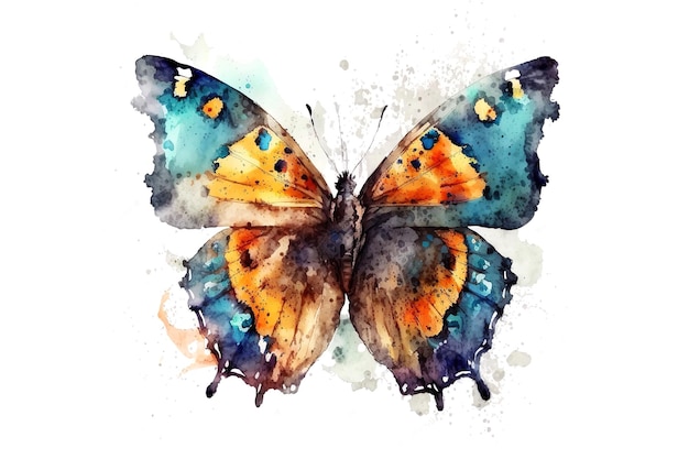 Beau papillon volant peint à l'aquarelle isolé sur fond blanc AI générative