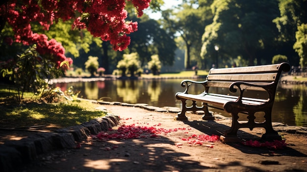 Beau parc avec banc en été