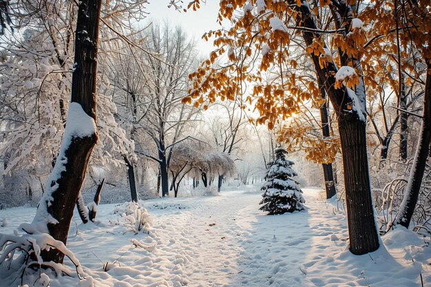 Beau paysage d'arbres d'automne pendant l'hiver