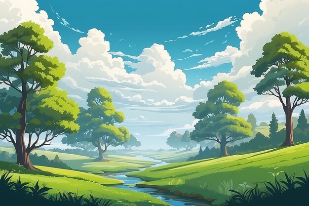 Beau paysage avec des arbres et des nuages Illustration vectorielle