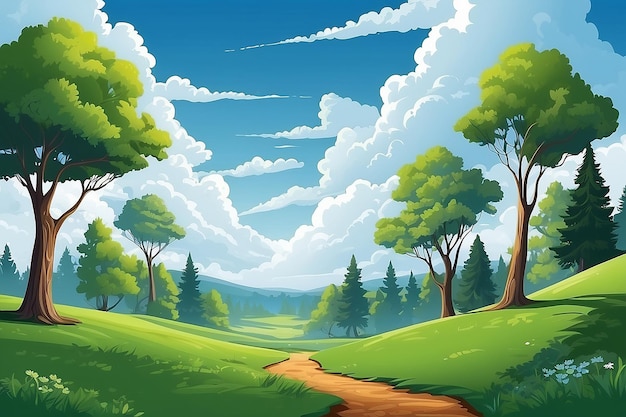 Beau paysage avec des arbres et des nuages Illustration vectorielle