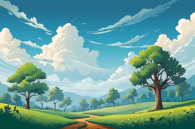 Beau paysage avec des arbres et des nuages Illustration vectorielle