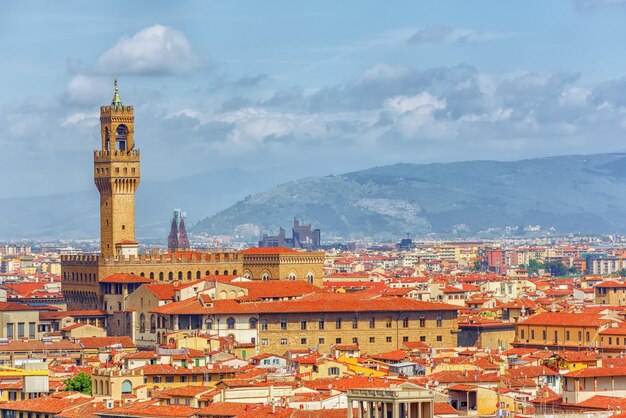 Beau paysage au-dessus du panorama sur la vue historique de Florence depuis les jardins de Boboli Palais Giardino di Boboli Vecchio Palazzo Vecchio sur la Piazza della SignorialItaly