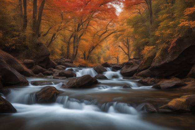 beau paysage d'automne avec des arbres et des feuilles beau paysage de l'automne with trees and leav