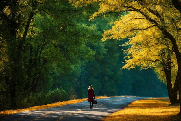 beau paysage d'automne avec des arbres et des feuilles vertes beau paysage de l'automne with trees an