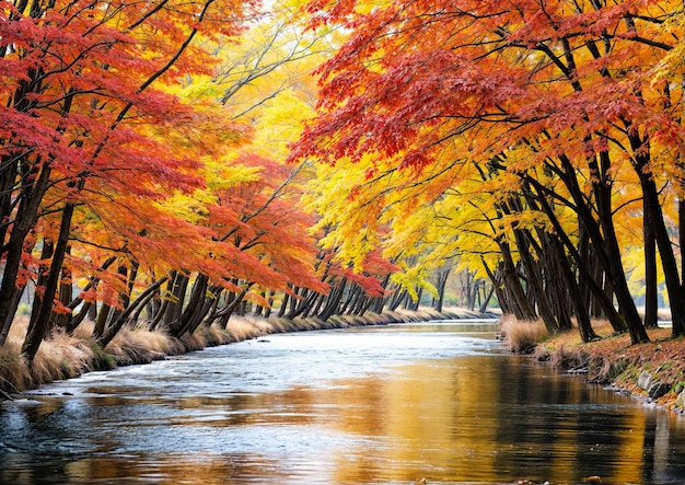 Photo beau paysage d'automne dans le parc avec des arbres colorés et une rivière