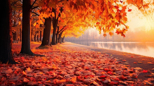 Beau paysage d'automne avec des feuillages colorés dans le parc