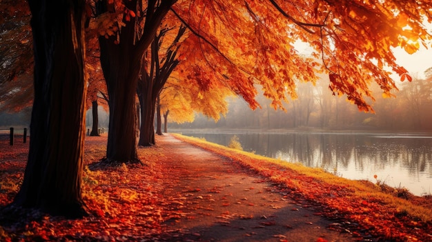 Beau paysage d'automne avec des feuillages colorés dans le parc