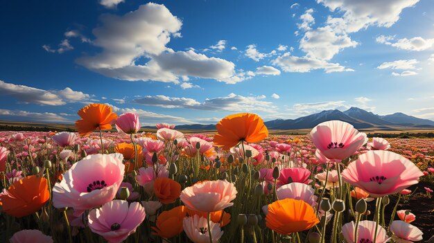 Photo beau paysage de champ de fleurs