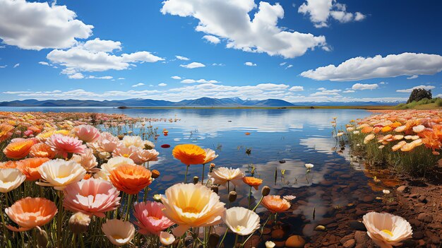 beau paysage de champ de fleurs