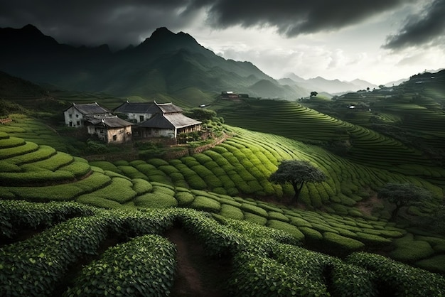 Beau paysage de champ de thé