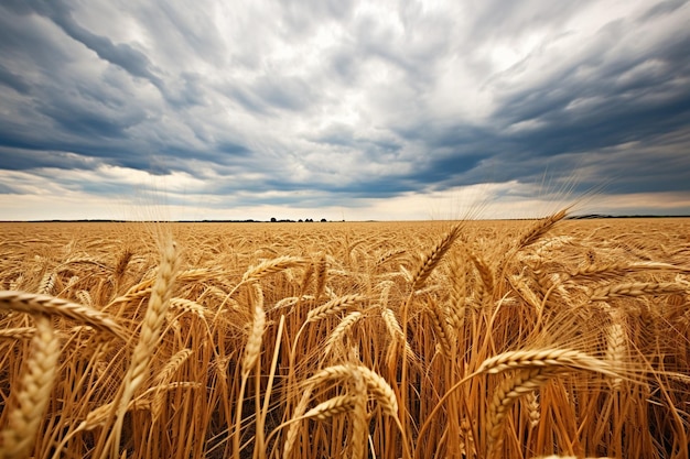 Photo beau paysage d'un champ vert avec des chaumes sous un ciel nuageux