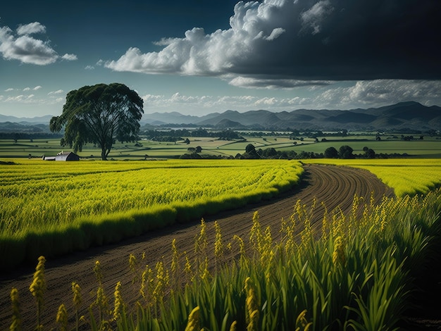 Beau paysage de champs agricoles ai génératif