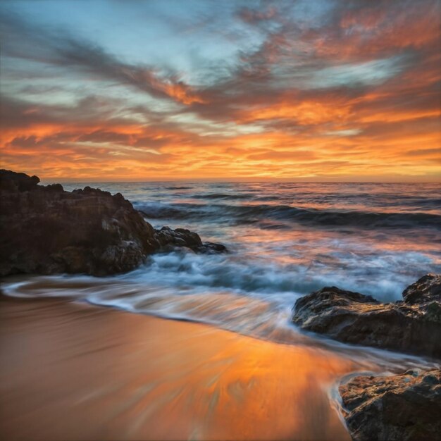 Le beau paysage du coucher de soleil dans le baech