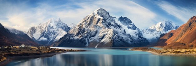 Beau paysage du lac sur le fond des montagnes