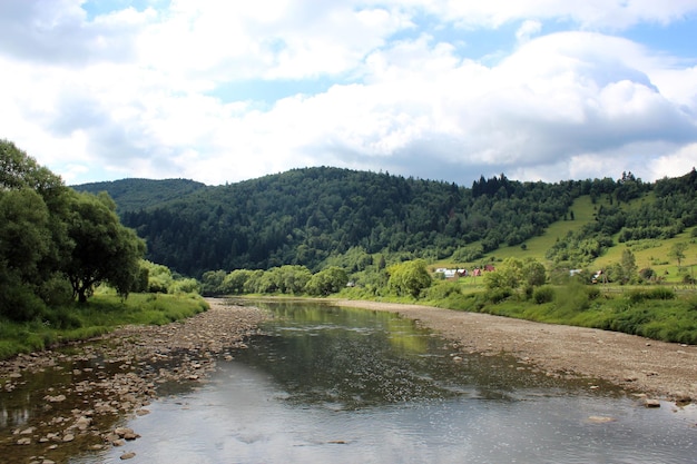 Beau paysage avec de l'eau rapide dans une rivière montagneuse