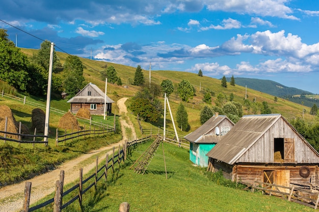 Beau paysage d'été du village parmi les montagnes Karpaty.