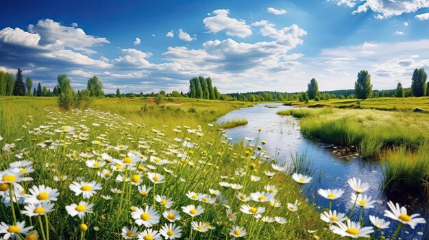 Beau paysage d'été de printemps naturel pastoral