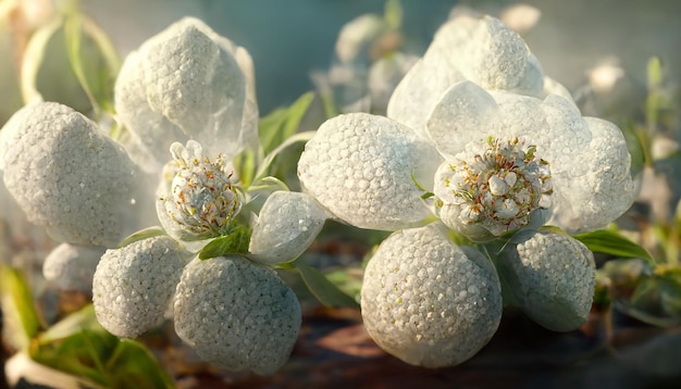 Beau paysage de fleurs de couleur blanche et de feuilles vertes pour l'impression de tissu