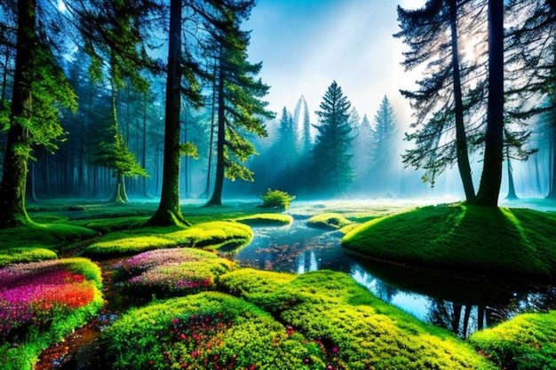 beau paysage de forêt magique