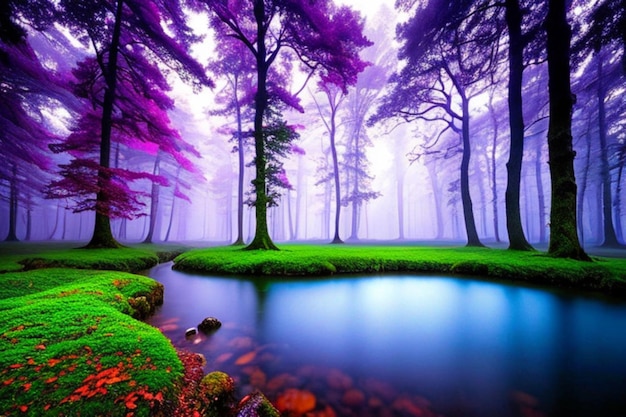 beau paysage de forêt magique