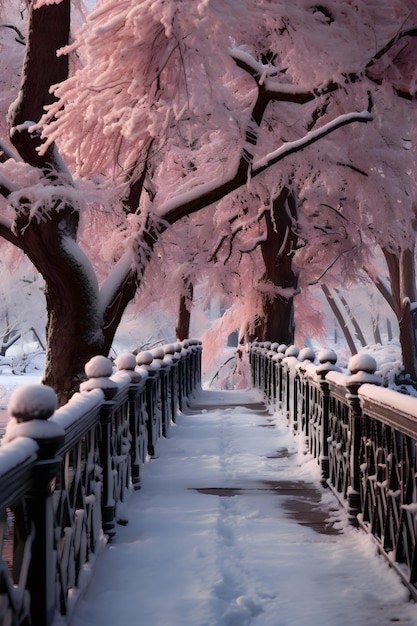 Beau paysage d'hiver avec un pont