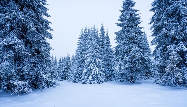 Beau paysage hivernal avec des sapins couverts de neige dans les montagnes