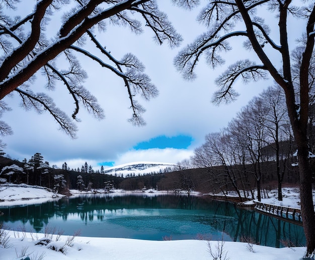 beau paysage avec lac et montagnes