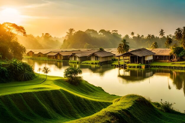 un beau paysage de maisons au bord du lac