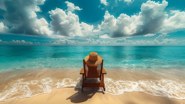 Beau paysage marin avec un fauteuil solaire sur une plage tropicale