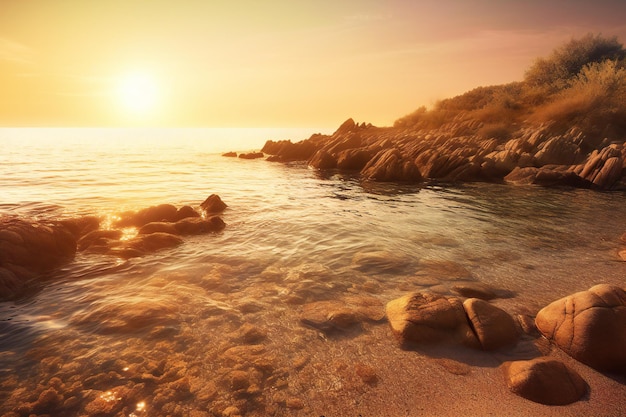 Beau paysage marin Lever de soleil sur la mer Composition de la nature