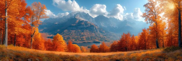 Beau paysage de montagne d'automne à l'œil d'un oiseau Arrière-plan pour Banner HD