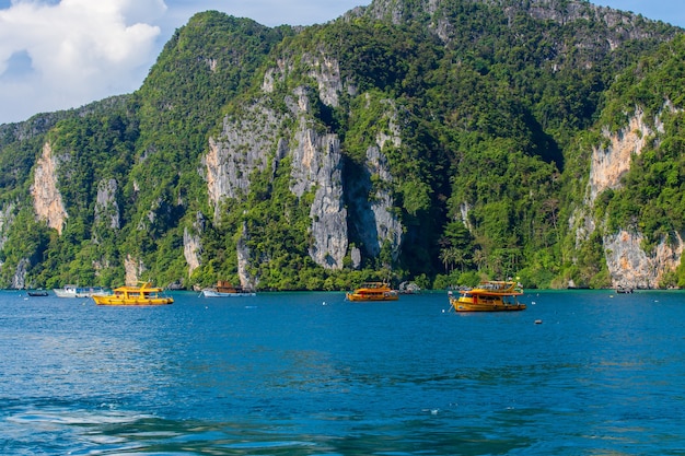 Photo beau paysage de montagne et de mer