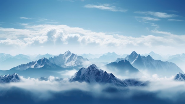 Beau paysage de montagne avec des nuages et un ciel bleu illustration IA générative