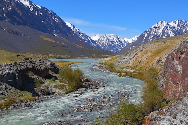 Beau paysage de montagne avec rivière à Altay