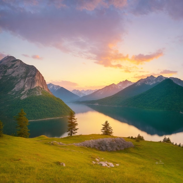 Beau paysage de montagnes et de lacs