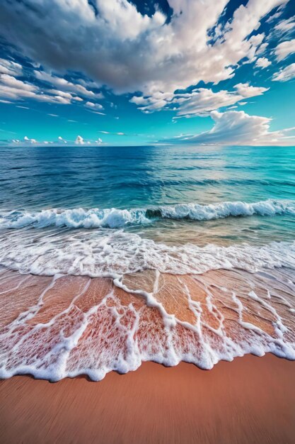 Beau paysage montagnes mer plage ciel bleu nuages blancs paysage marin fond d'écran